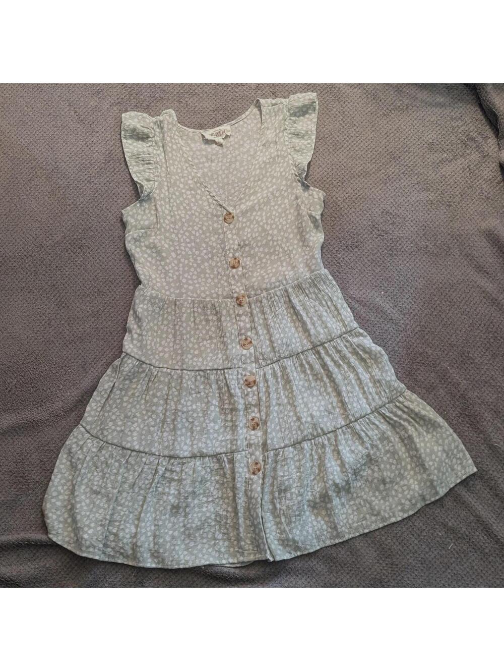 Sweet Wanderer Sage Green Tiered Mini Dress – Size M
